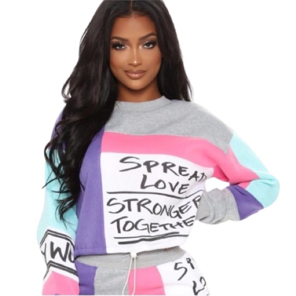Women's XL Fashion Nova Written With Love Sweatshirt Color Block Drawstring - Picture 1 of 8
